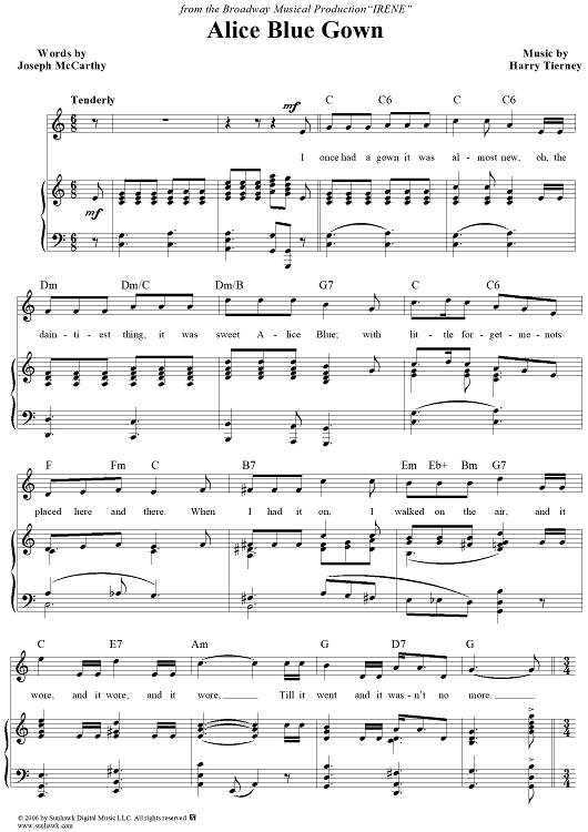 Sheet Music of (in my sweet little) ALICE BLUE GOWN, from the musical  